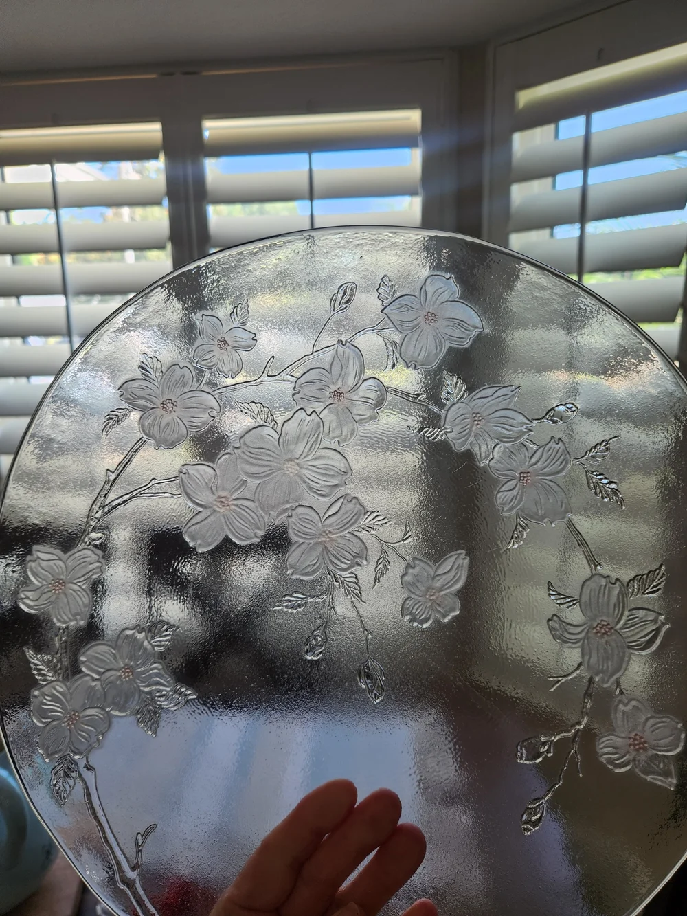 Vintage Walther-Glas Pressed Glass cherry blossom serving platter 12.5 Inches